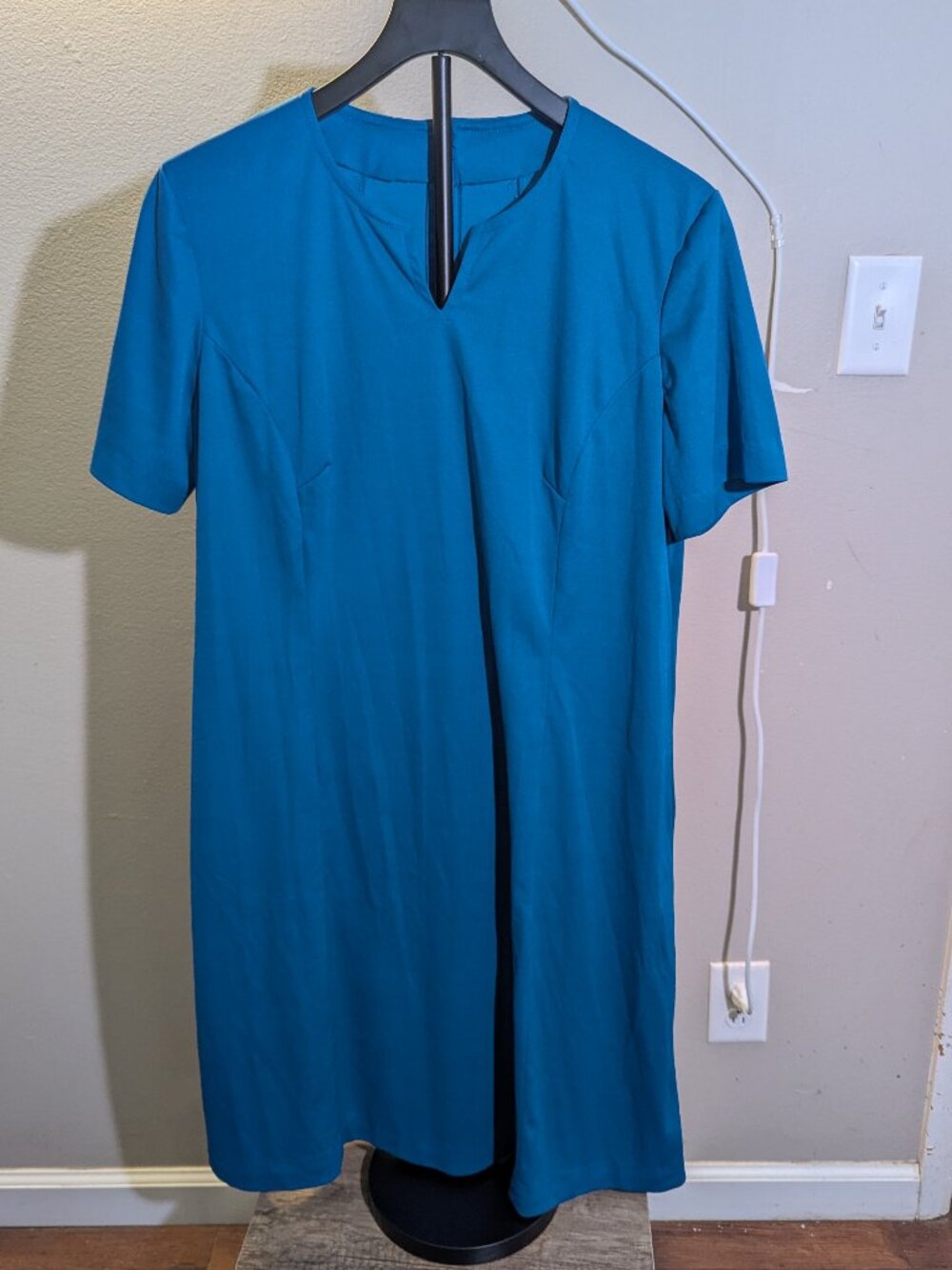 Vintage Handmade Blue V-Neck Short Sleeve Dress